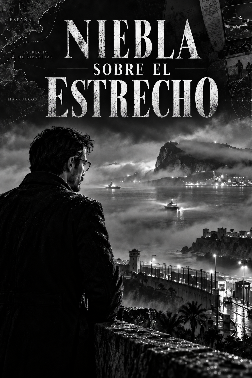 Portada en blanco y negro de Niebla sobre el Estrecho